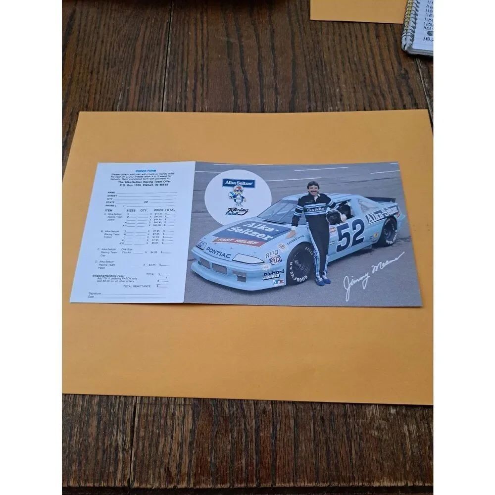 Vintage Jimmy Means 52 Alka-Seltzer Racing Team Fold-Out Driver Card NASCAR 1989